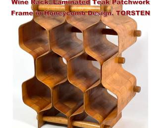 Lot 2103 Danish Modern Teak Honeycomb Wine Rack. Laminated Teak Patchwork Frame in Honeycomb Design. TORSTEN 