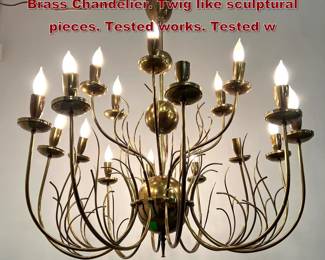 Lot 2110 Large Paavo Tynell Style Large Brass Chandelier. Twig like sculptural pieces. Tested works. Tested w