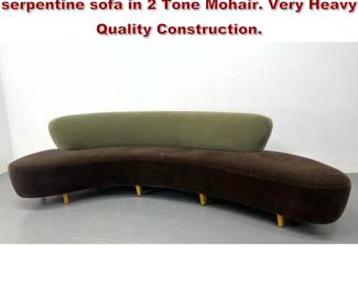 Lot 2114 Vladimir Kagan style curved serpentine sofa in 2 Tone Mohair. Very Heavy Quality Construction. 