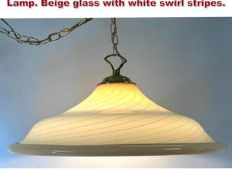 Lot 2123 Modernist Art Glass Hanging Shade Lamp. Beige glass with white swirl stripes. 