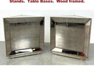 Lot 2135 Pair Mirrored Triangle Pedestal Stands. Table Bases. Wood framed. 