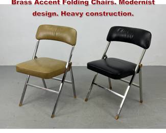 Lot 2151 2pc Karl Springer Chrome Frame Brass Accent Folding Chairs. Modernist design. Heavy construction. 