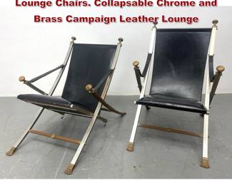 Lot 2152 Pair Italian Maison Jansen Style Lounge Chairs. Collapsable Chrome and Brass Campaign Leather Lounge
