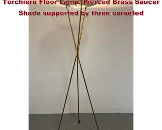 Lot 2153 GERALD THURSTON Tripod Torchiere Floor Lamp. Pierced Brass Saucer Shade supported by three corseted 