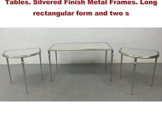 Lot 2157 Three Part Mirrored Top Coffee Tables. Silvered Finish Metal Frames. Long rectangular form and two s
