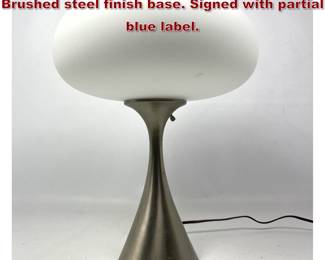 Lot 2161 Laurel Mushroom Lamp. Vintage Brushed steel finish base. Signed with partial blue label.