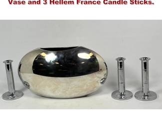 Lot 2162 Chrome Tableware Lot. Large Vase and 3 Hellem France Candle Sticks.