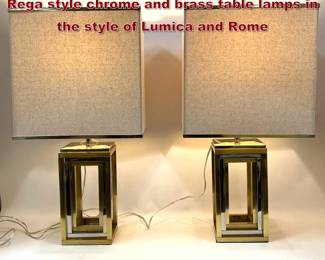 Lot 2163 Pair Hollywood regency Romeo Rega style chrome and brass table lamps in the style of Lumica and Rome