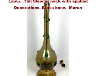 Lot 2166 Italian Modern Art Glass Table Lamp. Tall Slender neck with applied Decorations. Brass base. Muran