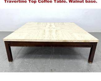 Lot 2172 Mid Century Modern Low Travertine Top Coffee Table. Walnut base.