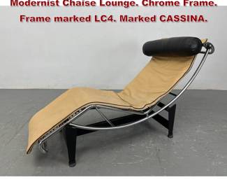 Lot 2175 LE CORBUSIER for CASSINA Modernist Chaise Lounge. Chrome Frame. Frame marked LC4. Marked CASSINA.