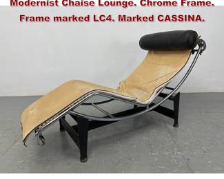 Lot 2177 LE CORBUSIER for CASSINA Modernist Chaise Lounge. Chrome Frame. Frame marked LC4. Marked CASSINA.
