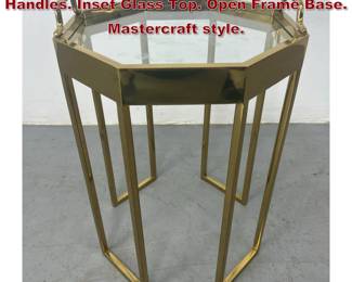 Lot 2184 Octagonal Brass Side Table with Handles. Inset Glass Top. Open Frame Base. Mastercraft style. 