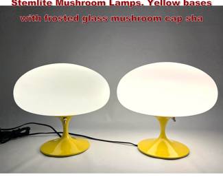Lot 2189 Pr DESIGNLINE Contemporary Stemlite Mushroom Lamps. Yellow bases with frosted glass mushroom cap sha