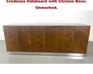 Lot 2194 Milo Baughman Burl Wood Credenza Sideboard with Chrome Base. Unmarked.