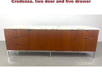 Lot 2196 Florence Knoll Walnut and Marble Credenza. two door and five drawer