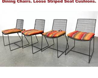 Lot 2198 Set 4 Modern Design Woven Wire Dining Chairs. Loose Striped Seat Cushions. 
