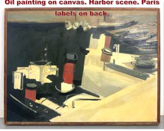 Lot 2206 Signed MD 56 MAXIME DARNAUD Oil painting on canvas. Harbor scene. Paris labels on back. 