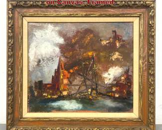 Lot 2221 Abstract Modern Industrial Painting on Canvas. Framed.