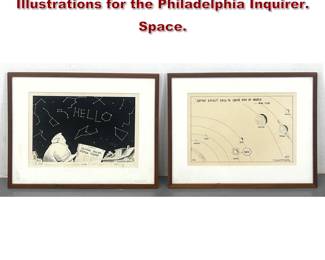 Lot 2239 2pcs Original TONY AUTH Illustrations for the Philadelphia Inquirer. Space.