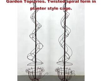 Lot 2251 Pr Iron and Metal 6 foot Tall Garden Topiaries. Twisted spiral form in planter style cage. 