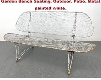 Lot 2254 Vintage Diamond Mesh Iron Frame Garden Bench Seating. Outdoor. Patio. Metal painted white. 