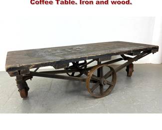 Lot 2255 Large Heavy industrial rolling cart Coffee Table. Iron and wood. 