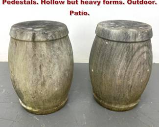 Lot 2258 Pr Carved Stone Garden Seats Pedestals. Hollow but heavy forms. Outdoor. Patio. 
