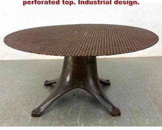 Lot 2260 Steel Round cocktail table with perforated top. Industrial design. 