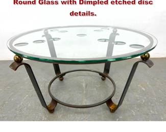 Lot 2265 Iron and Brass Cocktail Table. Round Glass with Dimpled etched disc details. 