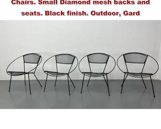Lot 2267 Set 4 Iron Hoop Form Outdoor Chairs. Small Diamond mesh backs and seats. Black finish. Outdoor, Gard