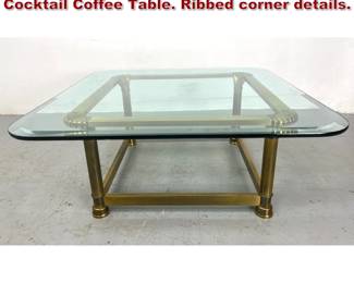 Lot 2273 Heavy Brass Base Glass Top Cocktail Coffee Table. Ribbed corner details. 