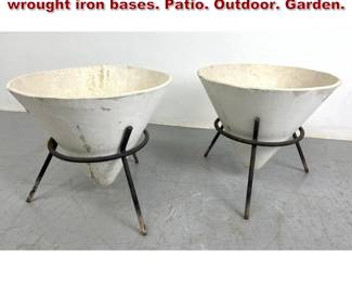 Lot 2291 Pr Willy Guhl Cone Planters on wrought iron bases. Patio. Outdoor. Garden. 