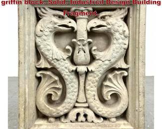 Lot 2294 19th century terra cotta figural griffin block. Solid. Industrial Design Building Fragment. 