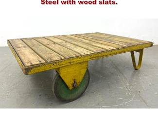 Lot 2304 European industrial cart. Yellow Steel with wood slats. 