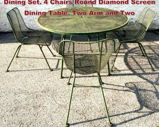 Lot 2307 RUSSELL WOODARD Outdoor Mesh Dining Set. 4 Chairs Round Diamond Screen Dining Table. Two Arm and Two