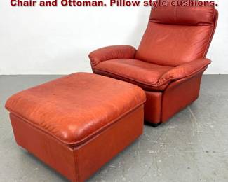 Lot 2313 2pc deSEDE Red Leather Lounge Chair and Ottoman. Pillow style cushions. 