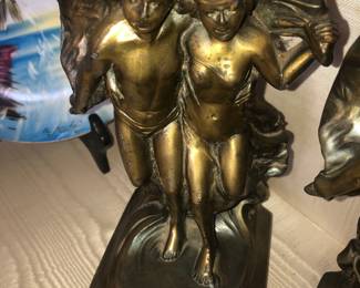 RARE PAIR OF ORNATE FIGURE BOOKENDS FROM THE LAWRENCE FISHER MANSION DETROIT LENOX AVENUE RESIDENCE.