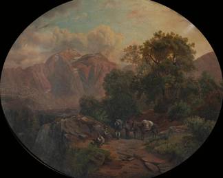 19th Century American School Oil Painting On Canvas In Its Original Oval Frame. California School Titled