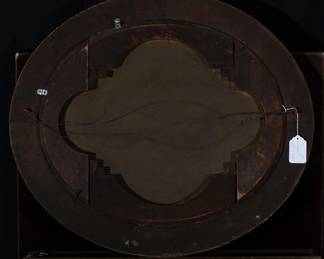 REAR CANVIS VIEW WITH NO DAMAGE. 19th Century American School Oil Painting On Canvas In Its Original Oval Frame. California School Titled "The Way West" California Rush, Frame 26" x 30".