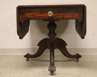 AMERICAN FEDERAL FLAME MAHOGANY DROP BREAKFAST/CARD TABLE WITH ORIGINAL HARDWARE AND CARVED HARRY PAW FEET & LEGS PHILADELPHIA CIRCA 1810-1825 EXCELLENT CONDITION
