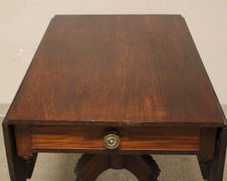 TOP VIEW OF AMERICAN FEDERAL FLAME MAHOGANY DROP BREAKFAST/CARD TABLE WITH ORIGINAL HARDWARE AND CARVED HARRY PAW FEET & LEGS PHILADELPHIA CIRCA 1810-1825 EXCELLENT CONDITION