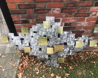 CURTIS JERE SIGNED METAL STEEL HAND CRAFTED SCULPTURE "GOLD & SILVER" BRUTILIST STYLE 52"L WAS EXHIBITED AT THE DETROIT CREATIVE ARTS SCHOOL & FORD MOTOR COMOANY WORLD HEADQUARTERS