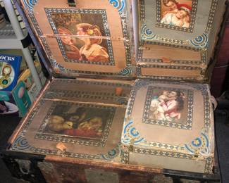 AMERICAN 19TH CENTURY DOME TRUNK MUSEUM QUALITY VICTORIAN PORTRAITS IN DETAIL, ORIGINAL HARDWARE & LEATHER - PROVINANCE FROM THE LAWRENCE FISHER MANSION ESTATE LENOX AVENUE IN DETROIT