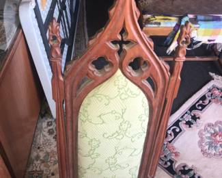 RARE AMERICAN GOTHIC WALNUT SLIPPER CHAIR CIRCA 187O'S - FROM A DETROIT CATHOLIC CHURCH