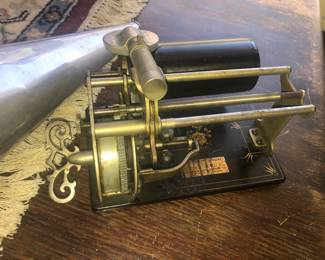 CLOSE UP VIEW OF A RARE COLUMBIA CYLINDER WAS RECORD PHONOGRAPH CIRCA 1898 - UNUSUAL EARLY MUSIC PHONOGRAPH THAT WORKS WELL