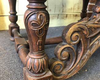 BOTTOM SIDE VIEW OF THE ORIGINAL SIDE VIEW OF A HIGHLY CARVED AMERICAN ROCOCO LAWRENCE FISHER LENOX AVENUE DETROIT RESIDENCE. THIS IS THE ORIGINAL CHAIR IN OUR PHOTOGRAPH OF MOTHER MRS. FISHER SEATED WITH HER SEVEN (7) FISHER SONS TAKEN AT LAWRENCE FISHER'S RESIDENCE CIRCA 1931.