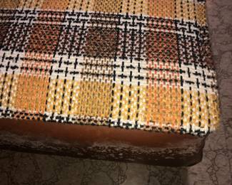 CLOSE UP VIEW OF PLAID UPHOLSTERY PAIR OF MID-CENTURY SOFA DAYBEDS, ORIGINAL PERIOD UPHOLSTERY, BOTH IN RARE EXCELLENT CONDTION. CIRCA EARLY 1960'S.