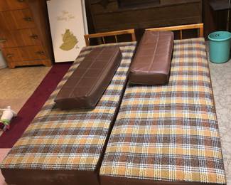 PAIR OF MID-CENTURY SOFA DAYBEDS, ORIGINAL PERIOD UPHOLSTERY, BOTH IN RARE EXCELLENT CONDTION. CIRCA EARLY 1960'S.