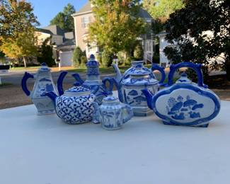 Assortment of blue and white ceramics